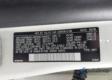 2018 Volvo V60 Cross Country T5 from USA, damaged, VIN YV440MWK5J2059162